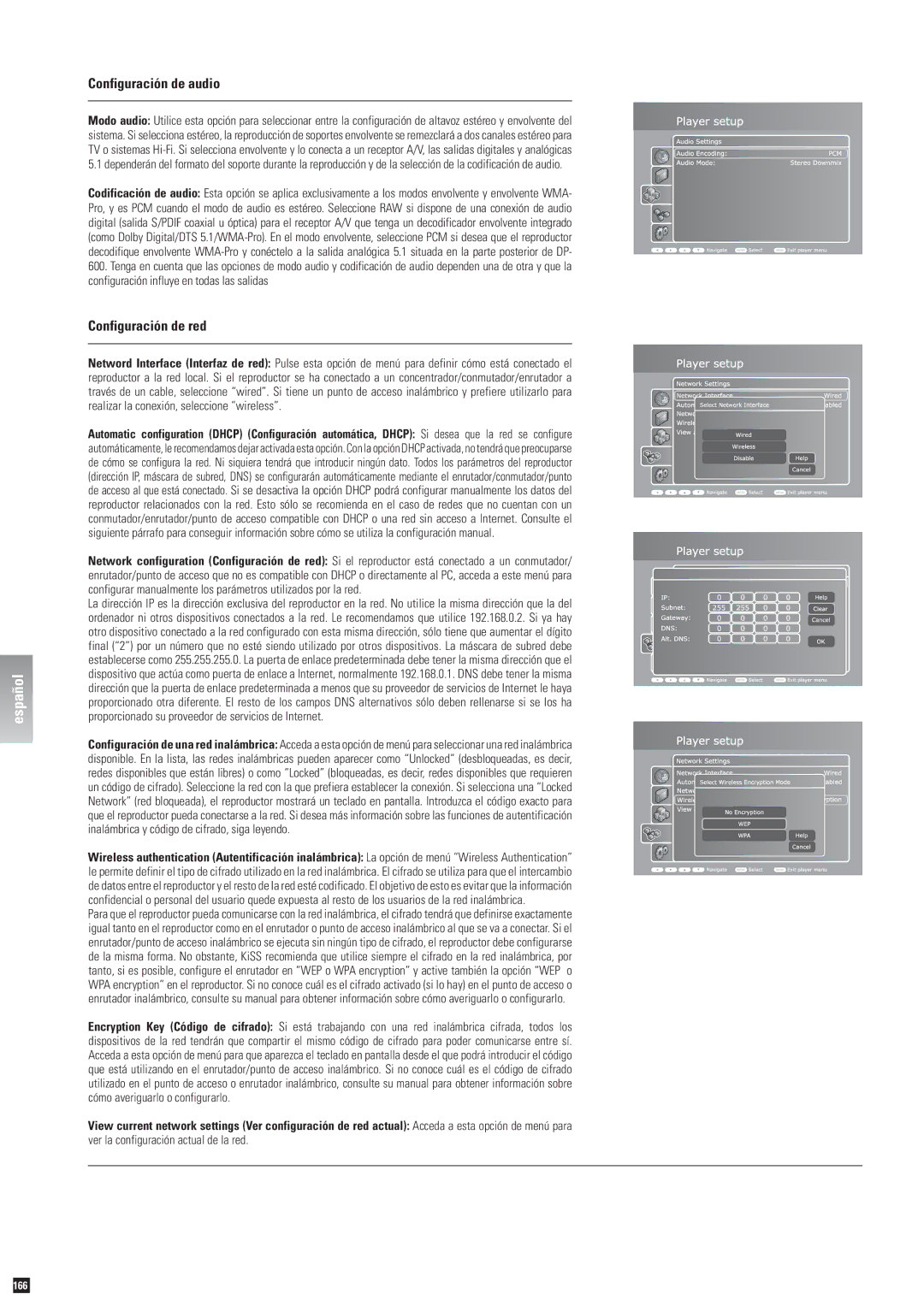 Linksys DP-600 manual Configuración de audio, Configuración de red 