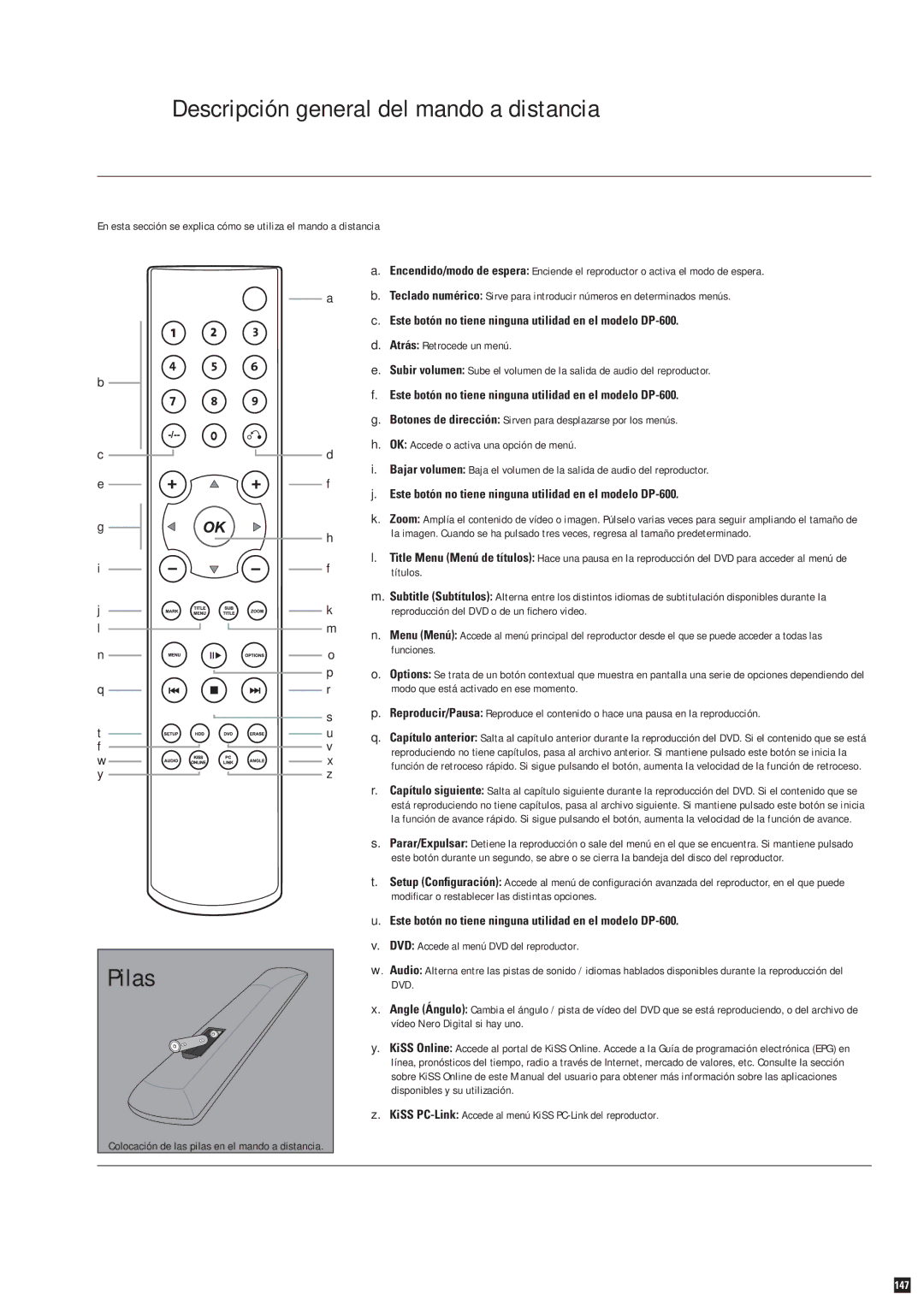 Linksys DP-600 manual Descripción general del mando a distancia, DVD Accede al menú DVD del reproductor 