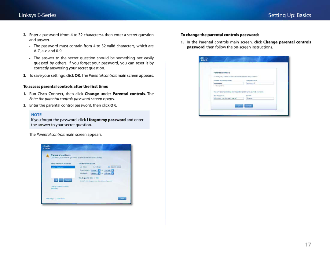 Linksys E-4200, E4200V2 manual To access parental controls after the first time, To change the parental controls password 