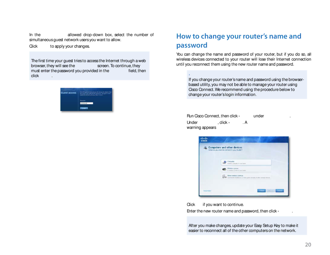 Linksys E-4200, E4200V2 manual How to change your router’s name and password, To change your router’s name and password 