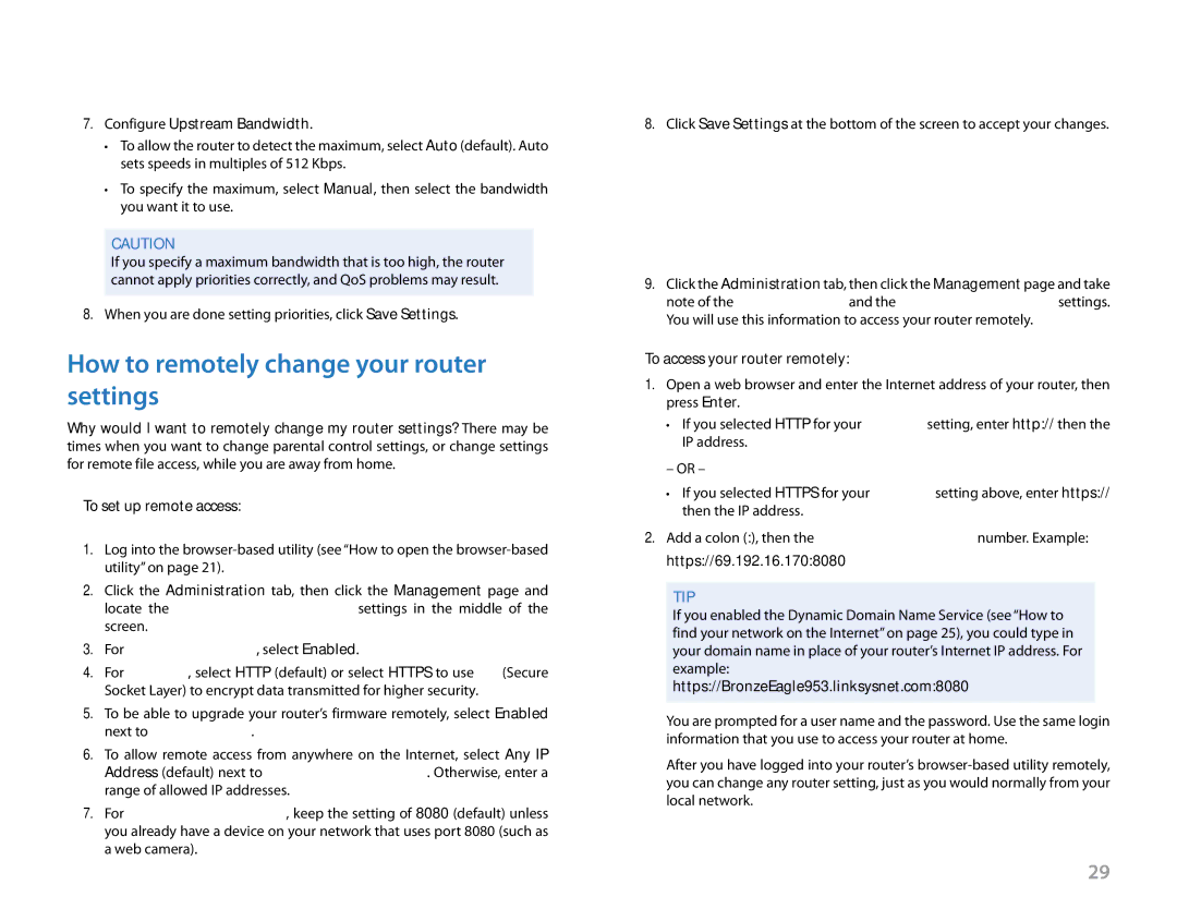 Linksys E-4200, E4200 How to remotely change your router settings, Configure Upstream Bandwidth, Administration Management 