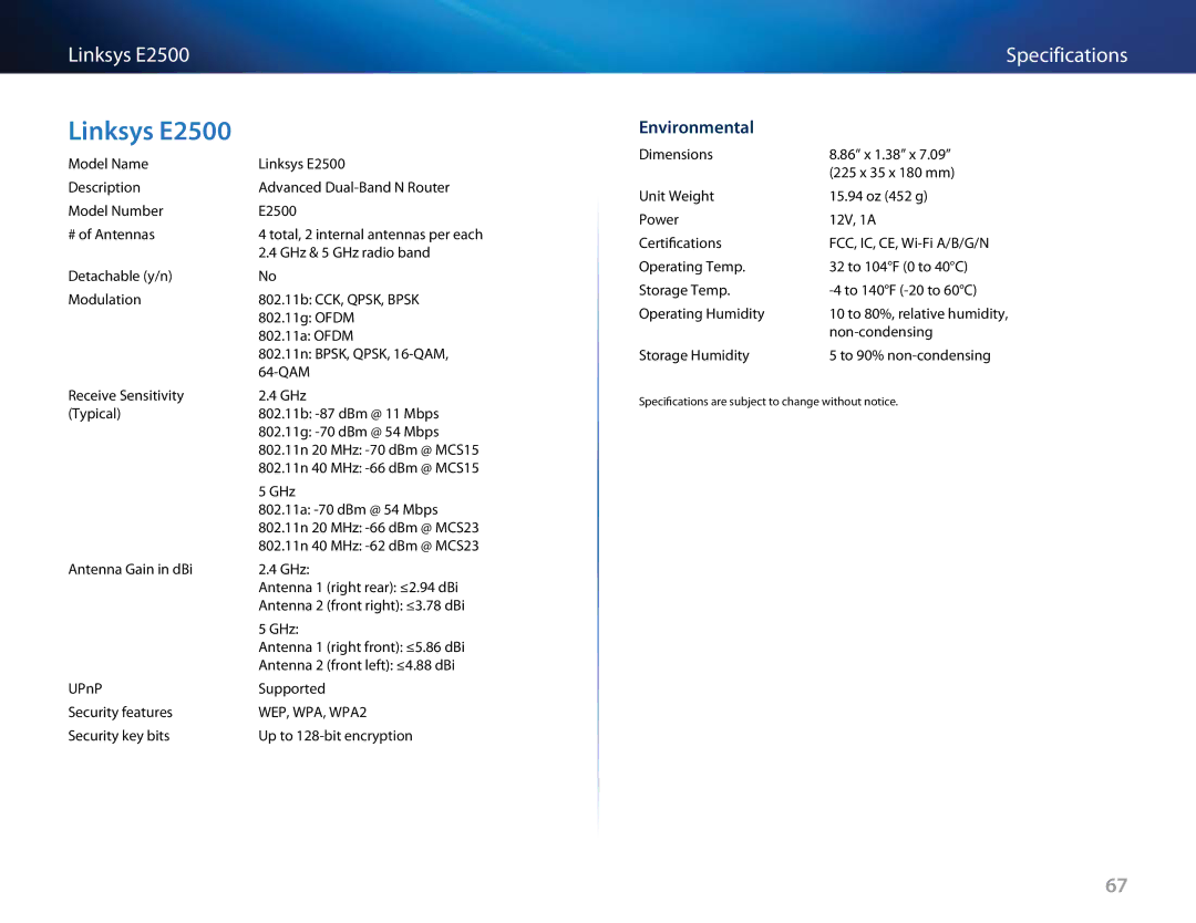 Linksys E4200V2, E-4200 manual Linksys E2500 