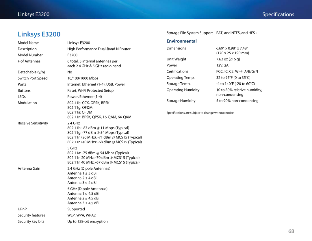 Linksys E-4200, E4200V2 manual Linksys E3200 