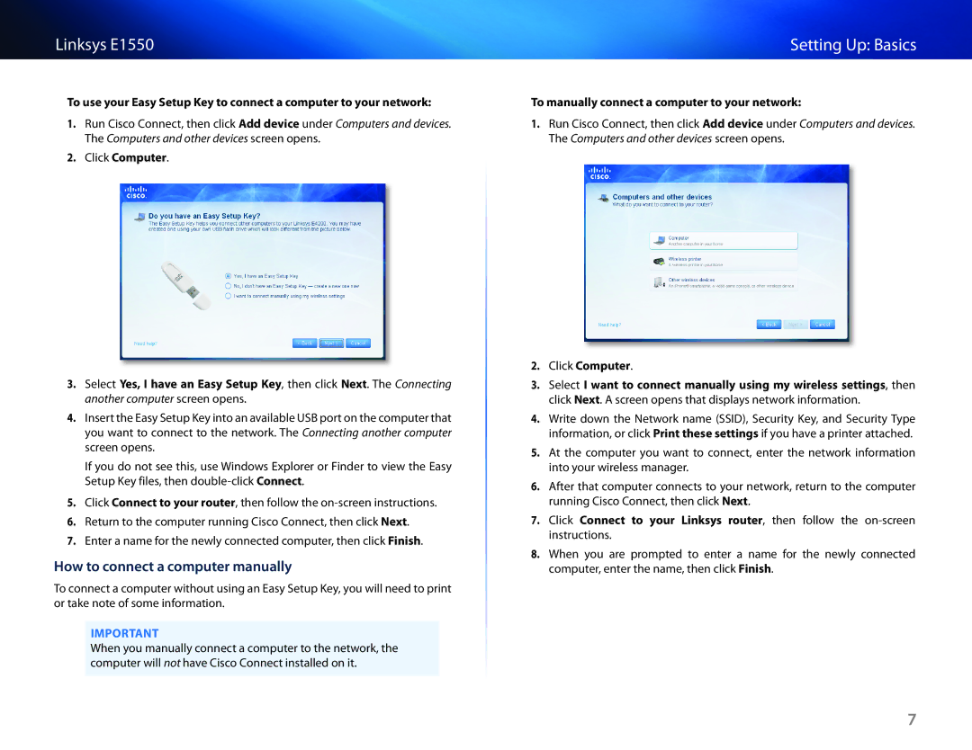 Linksys E1550 How to connect a computer manually, To manually connect a computer to your network 