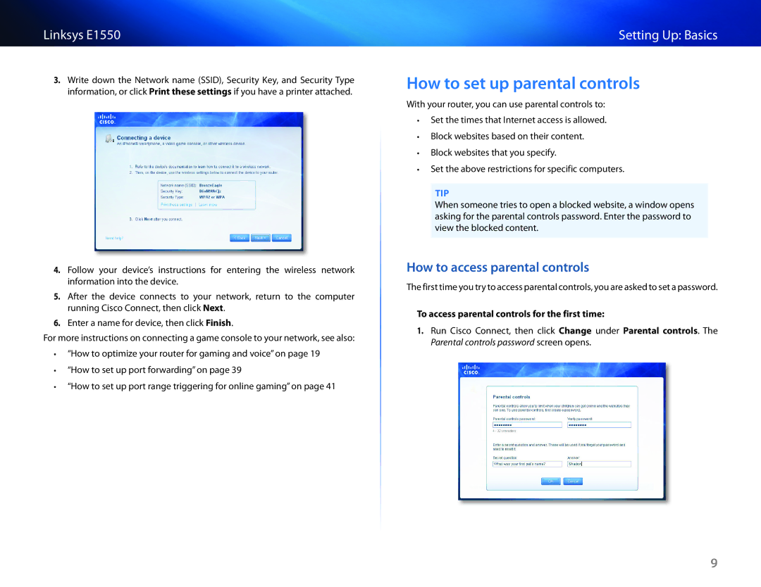 Linksys E1550 manual How to set up parental controls, How to access parental controls 