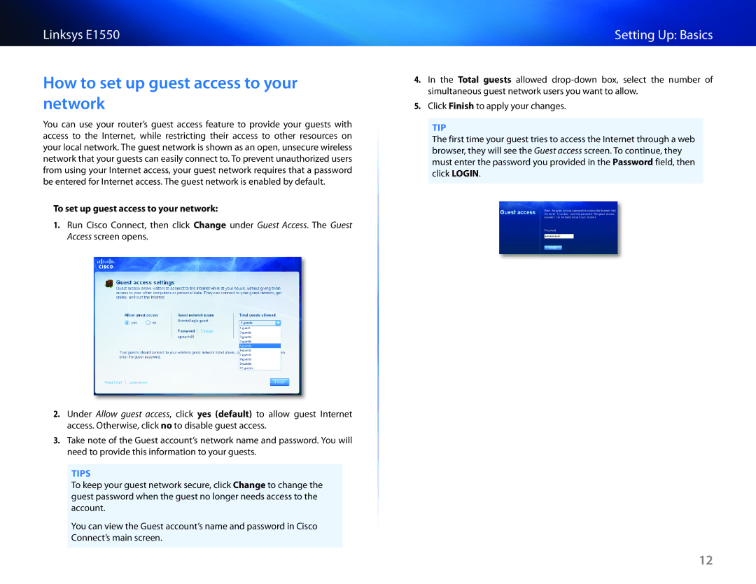 Linksys E1550 manual How to set up guest access to your network, To set up guest access to your network 