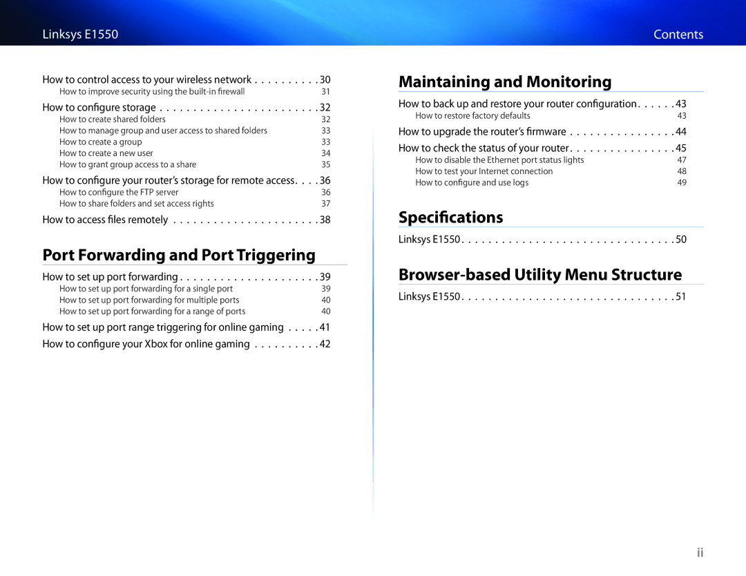 Linksys E1550 manual Specifications 