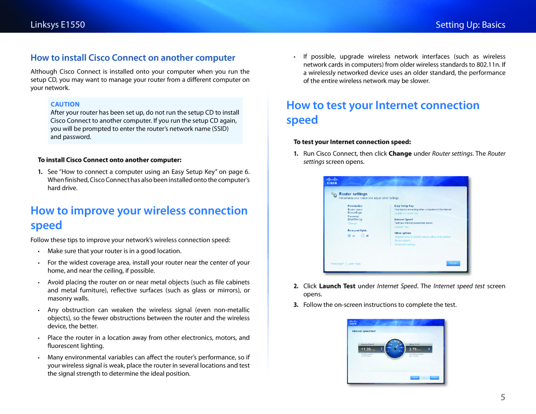 Linksys E1550 manual How to improve your wireless connection speed, How to test your Internet connection speed 