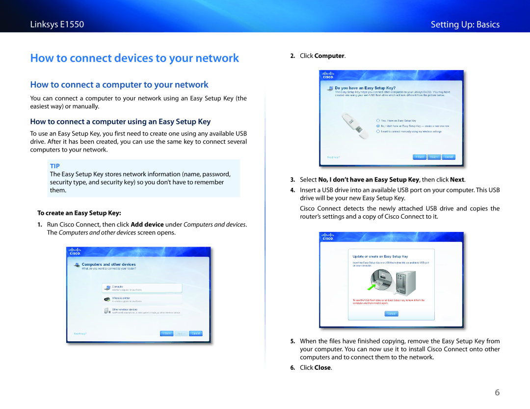 Linksys E1550 manual How to connect devices to your network, How to connect a computer to your network 