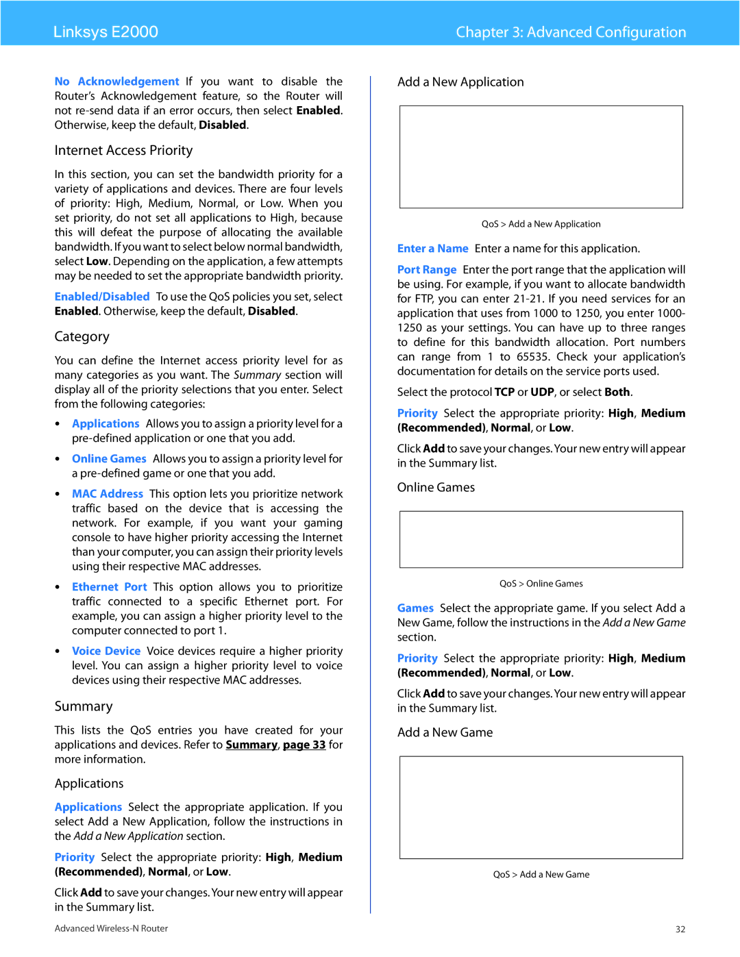 Linksys E2000 manual Internet Access Priority, Category 