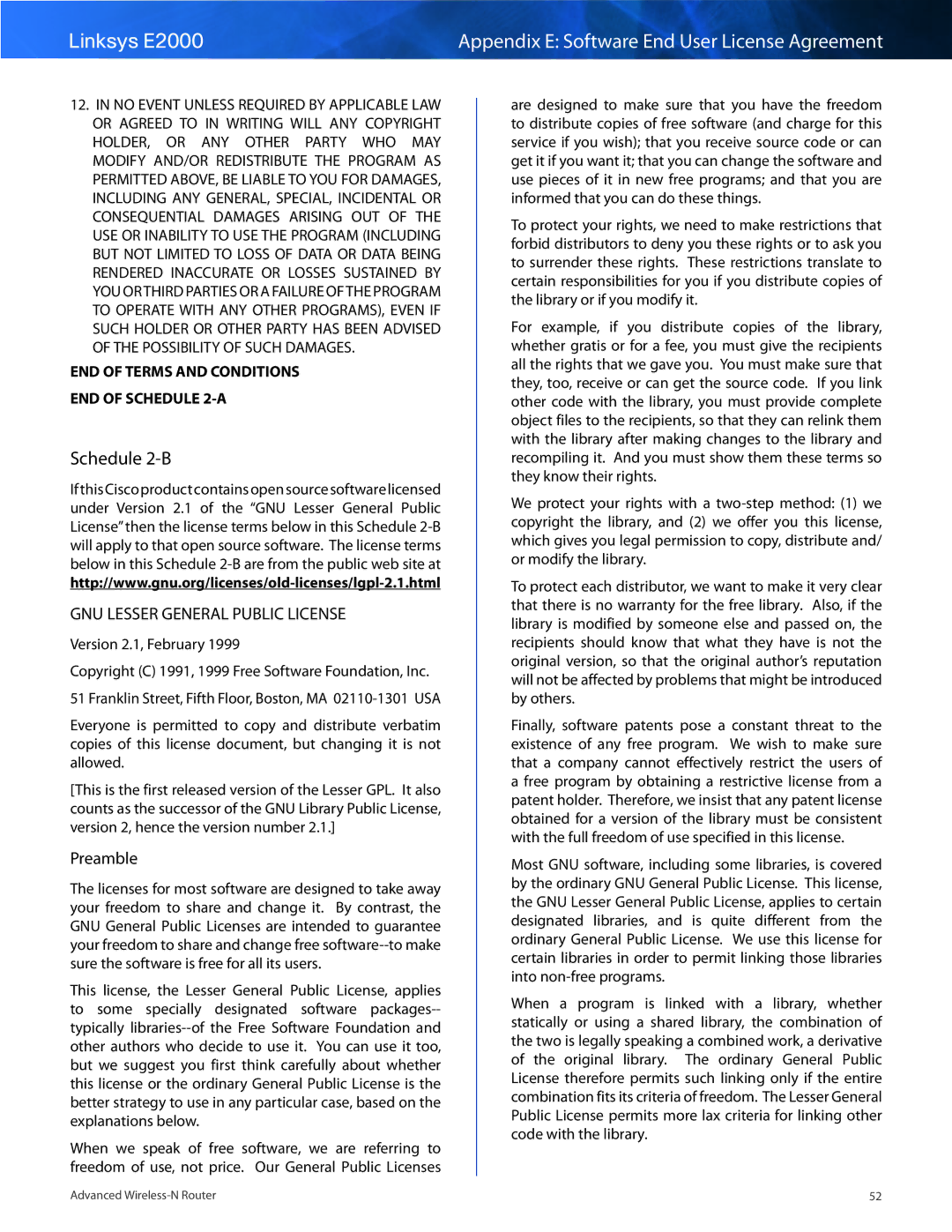 Linksys E2000 manual Schedule 2-B, Version 2..1, February 