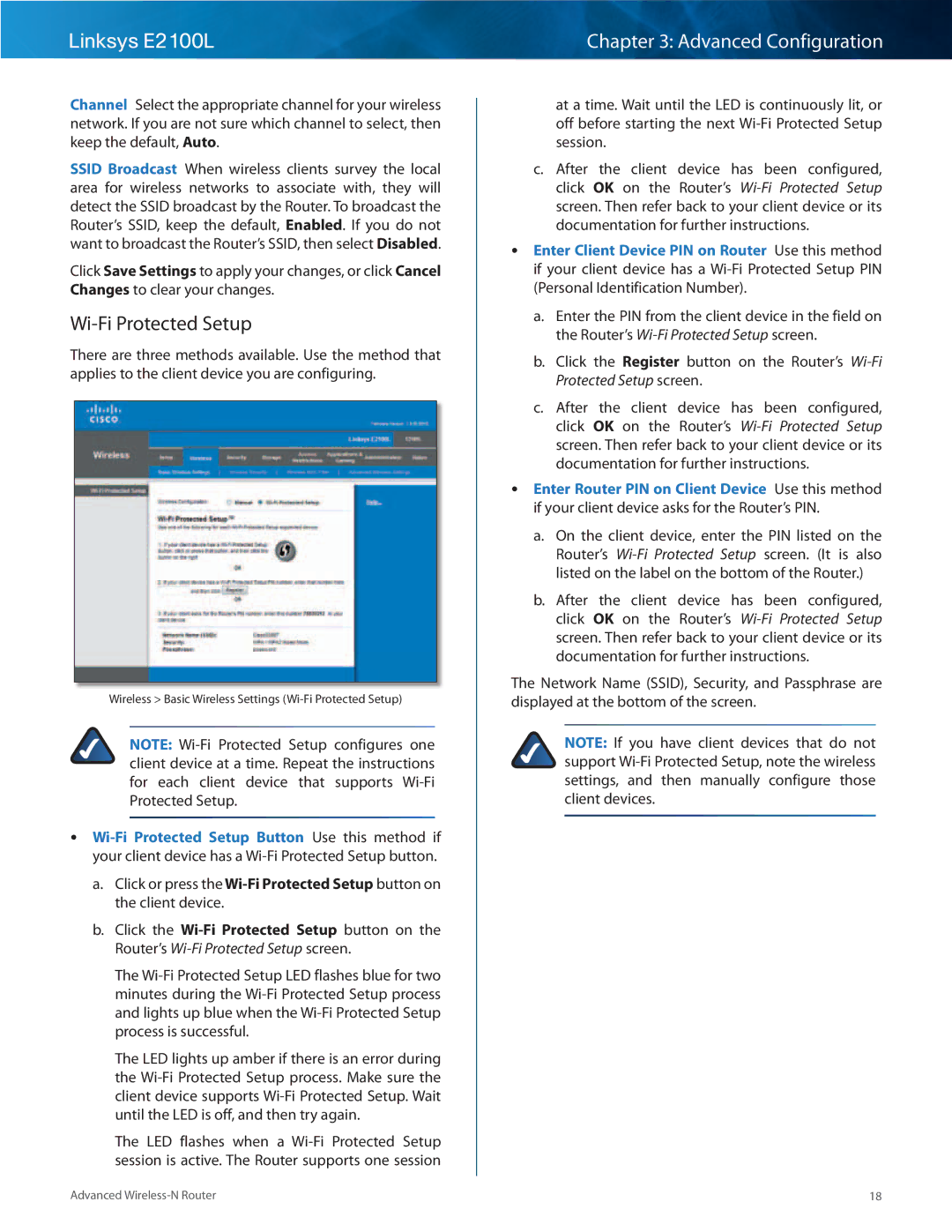 Linksys E2100L manual Wi-Fi Protected Setup 