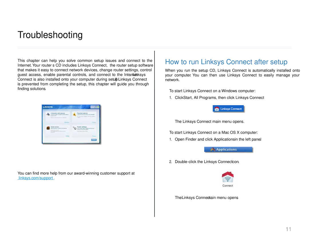 Linksys E2500 Troubleshooting, How to run Linksys Connect after setup, To start Linksys Connect on a Mac OS X computer 