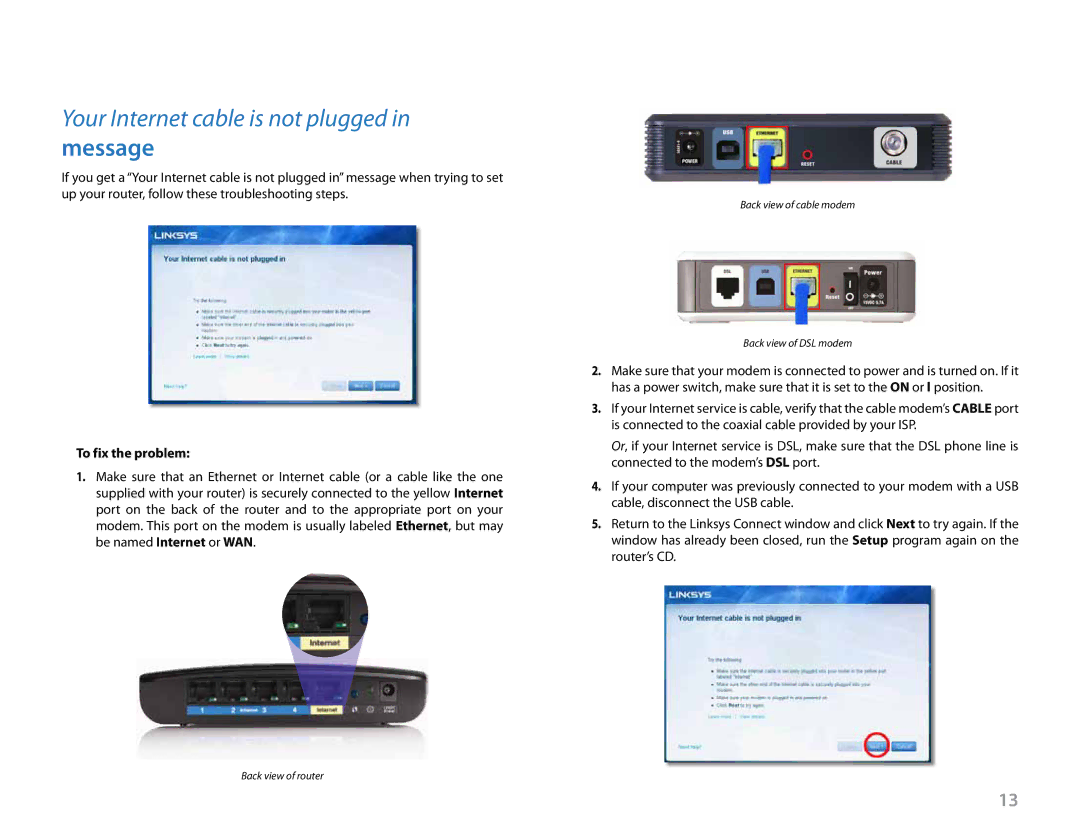 Linksys E2500 manual Message, To fix the problem 