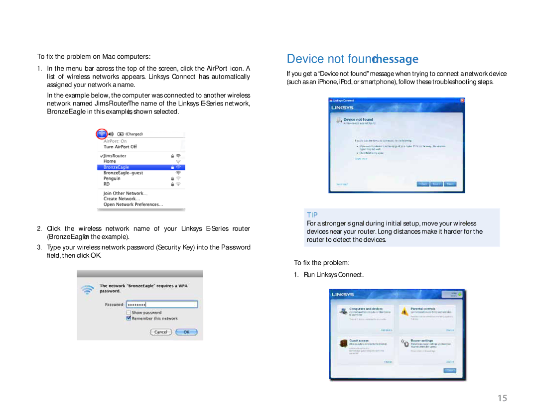Linksys E2500 manual Device not found message, To fix the problem on Mac computers 