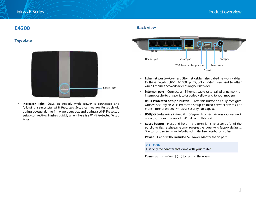 Linksys E2500 manual E4200, Top view 