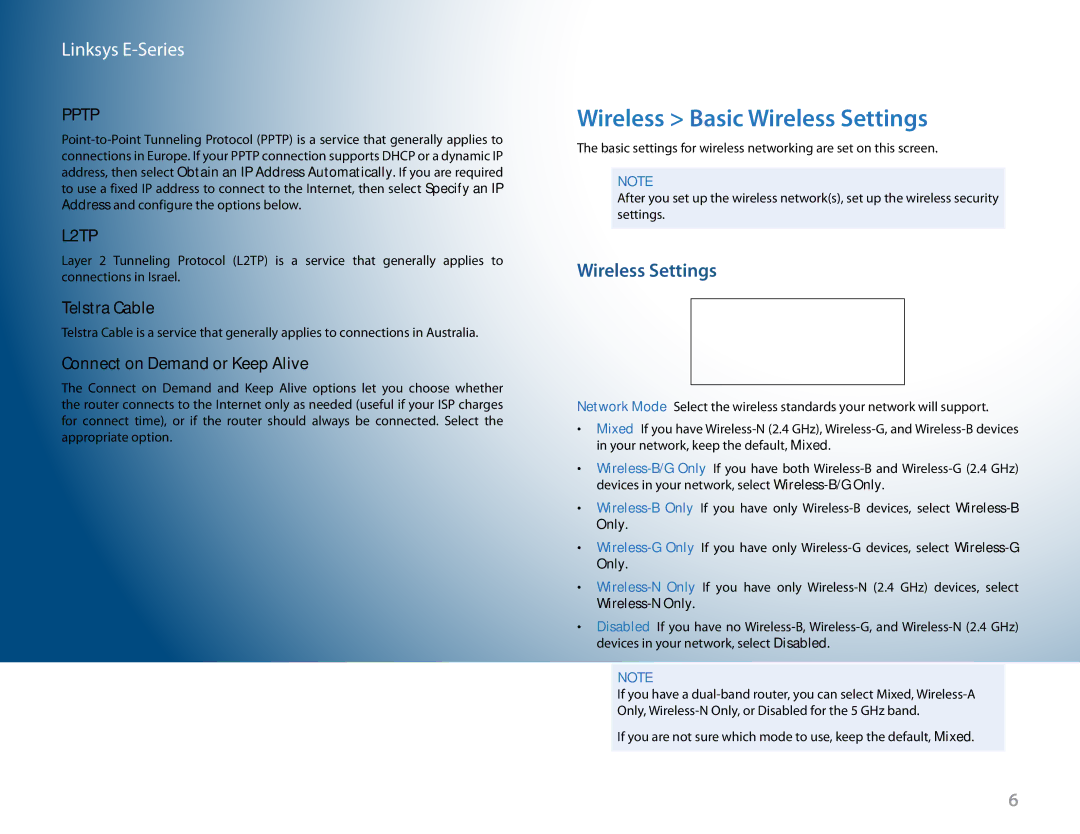 Linksys E2500 manual Wireless Basic Wireless Settings 