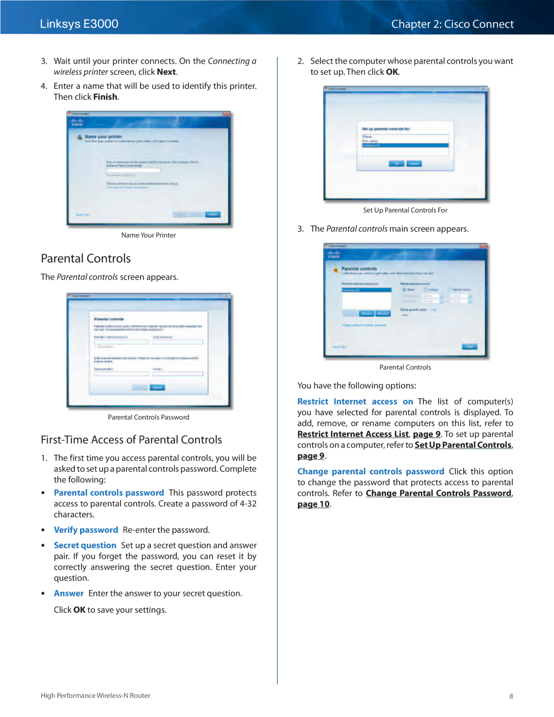 Linksys E3000 manual First-Time Access of Parental Controls 