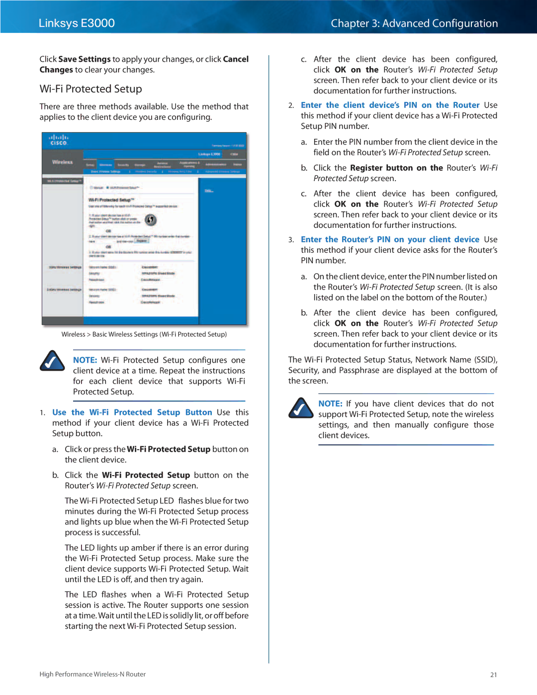 Linksys E3000 manual Wi-Fi Protected Setup 