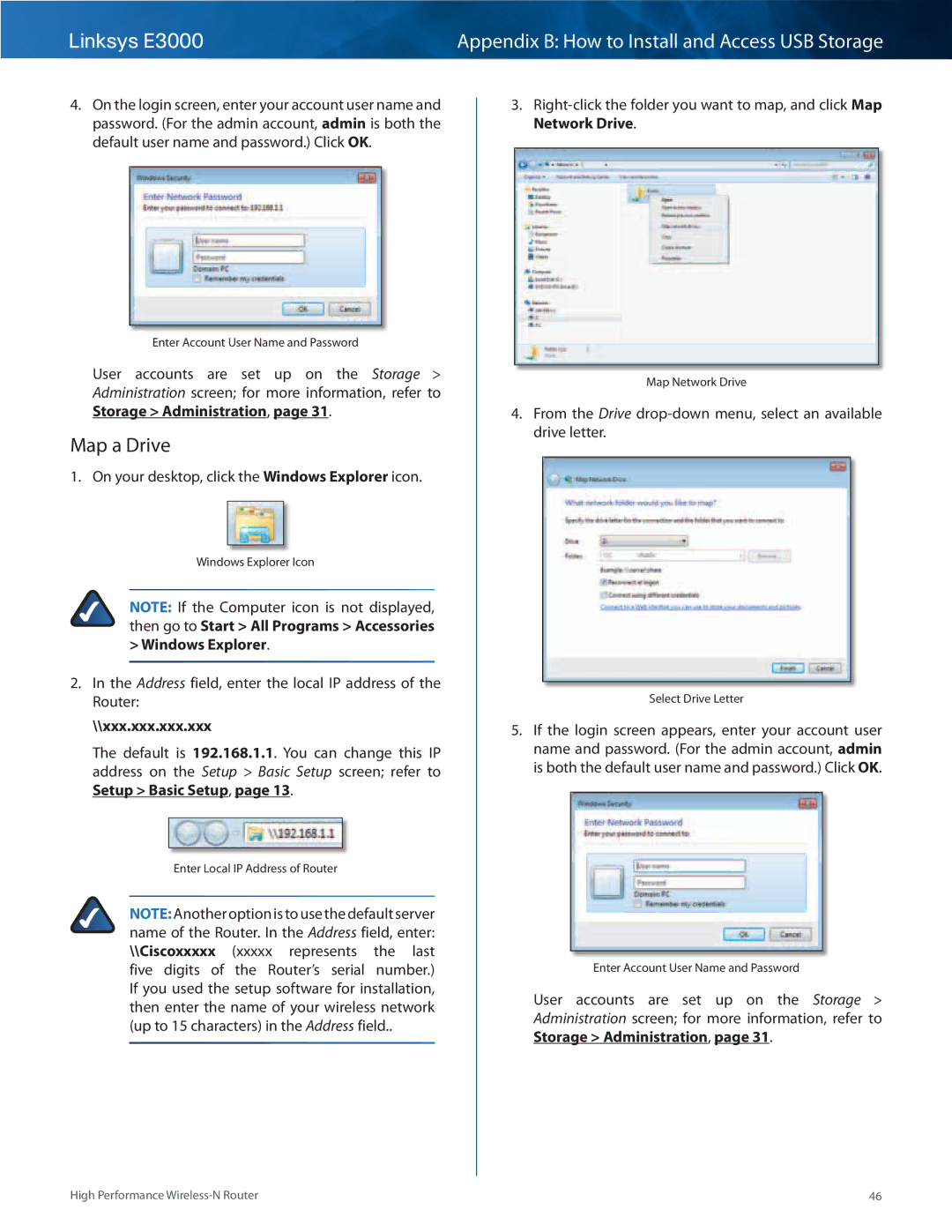 Linksys E3000 manual Map a Drive, Windows Explorer 