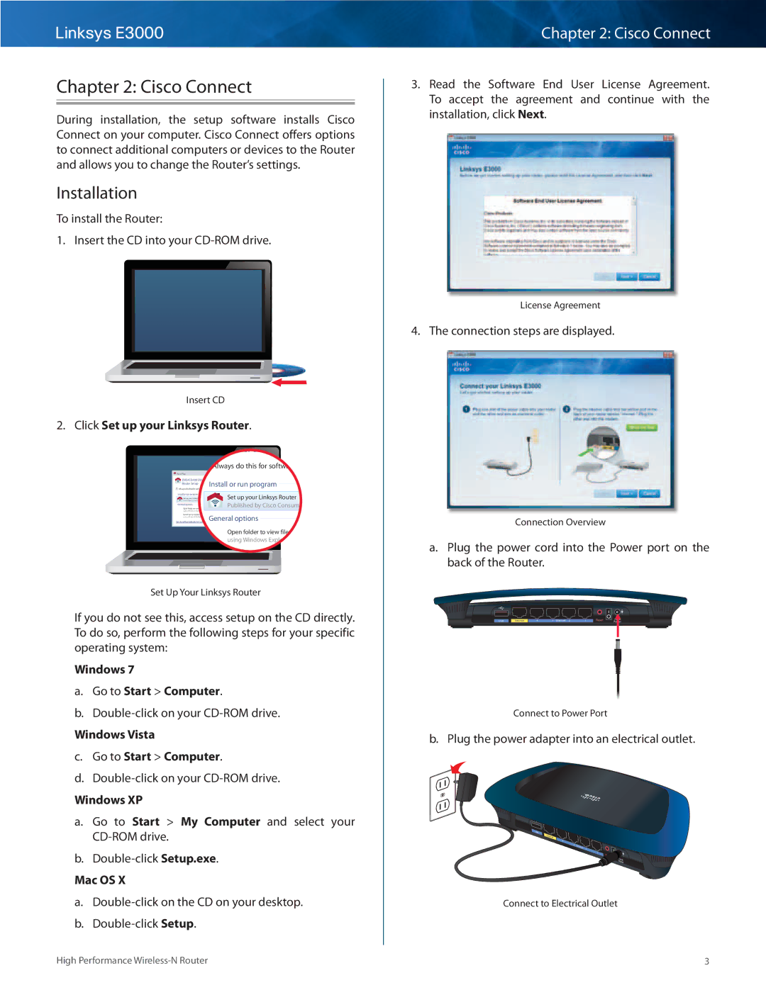 Linksys E3000 manual Cisco Connect, Installation 