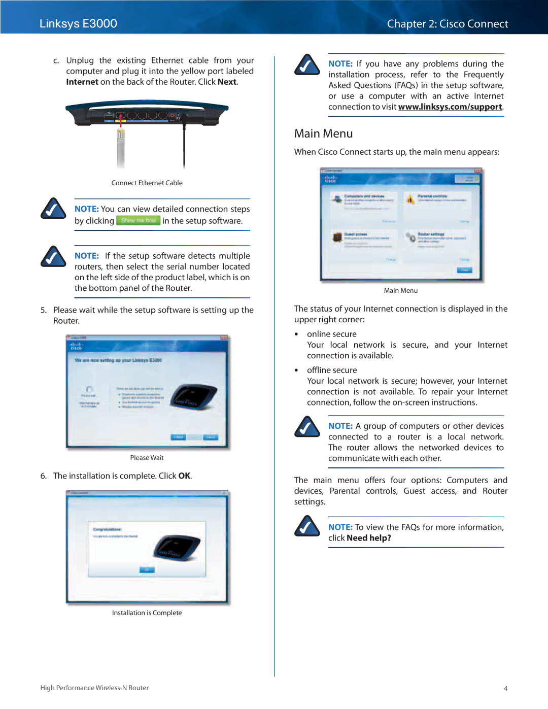 Linksys E3000 manual Main Menu 