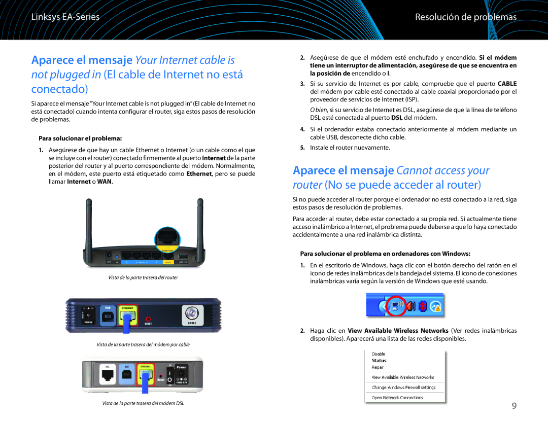 Linksys EA6100 manual Resolución de problemas, Para solucionar el problema 