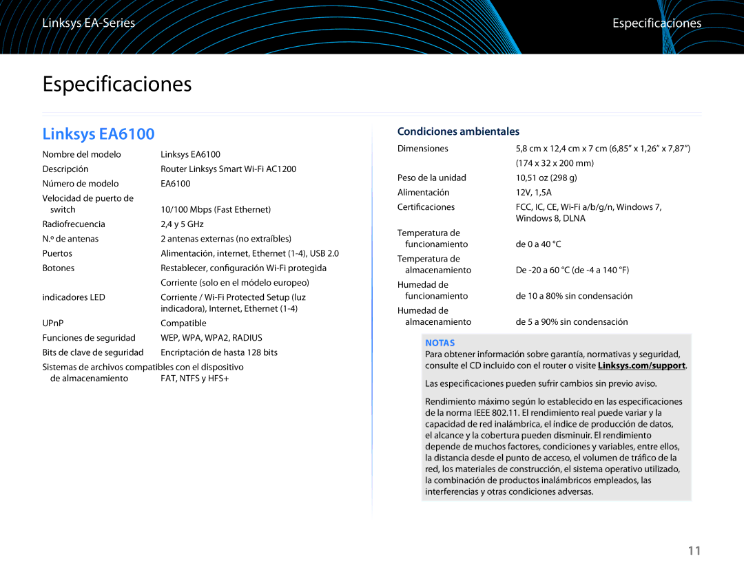 Linksys EA6100 manual Dimensiones 