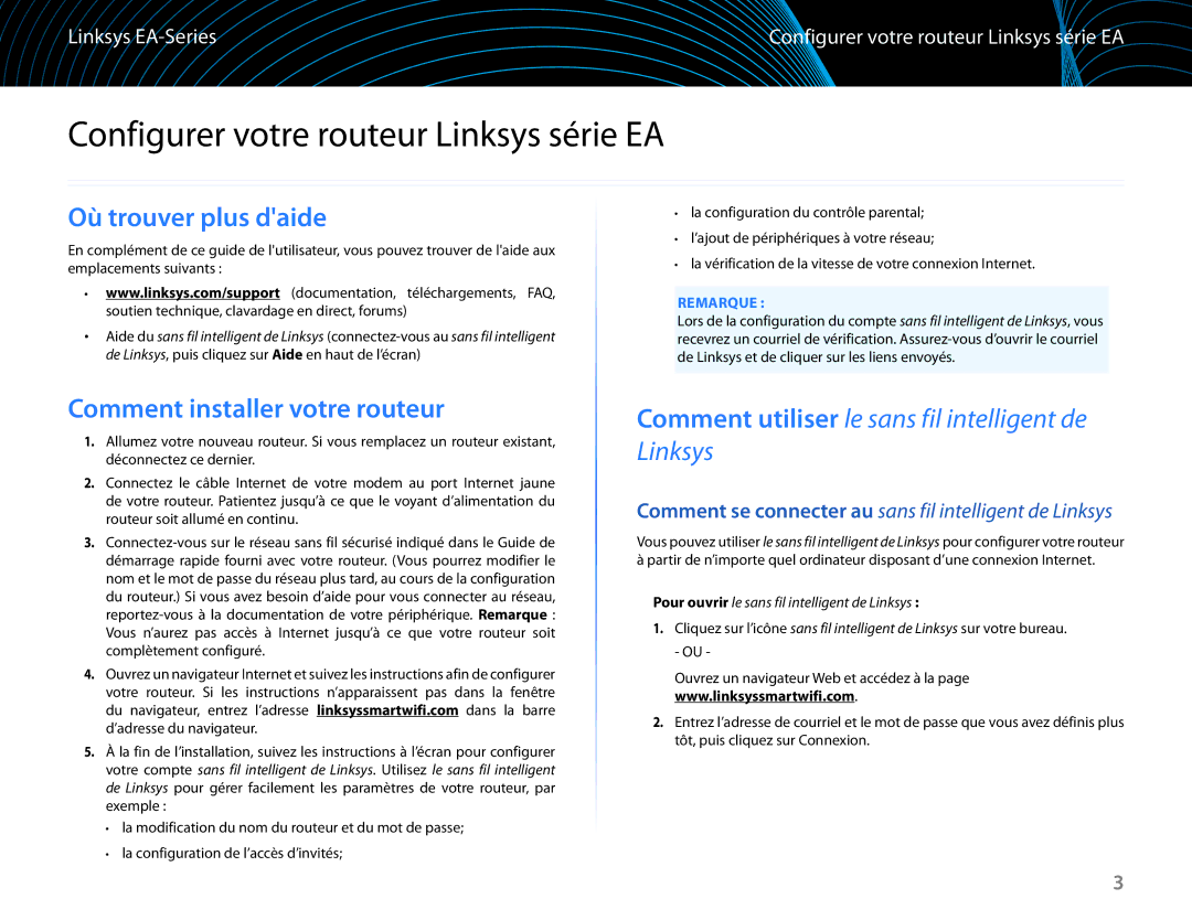 Linksys EA6100 manual Configurer votre routeur Linksys série EA, Où trouver plus daide, Comment installer votre routeur 