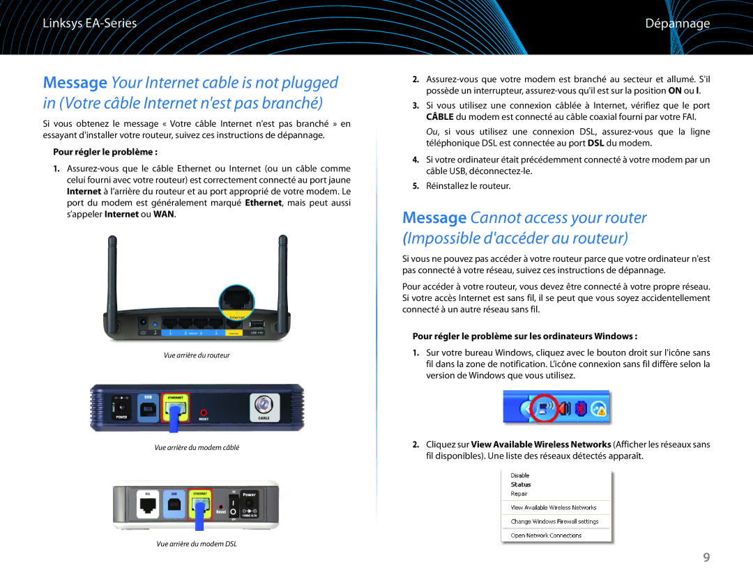 Linksys EA6100 manual Pour régler le problème sur les ordinateurs Windows 