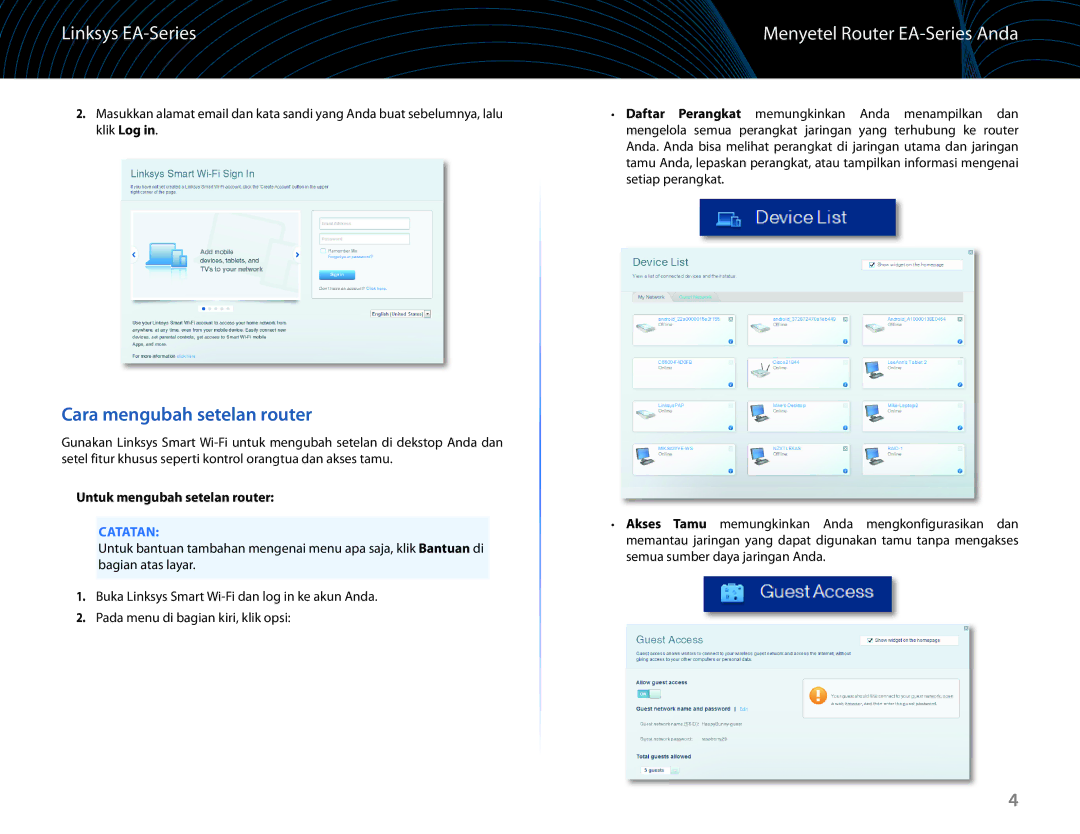 Linksys EA6100 manual Cara mengubah setelan router, Menyetel Router EA-Series Anda, Untuk mengubah setelan router 