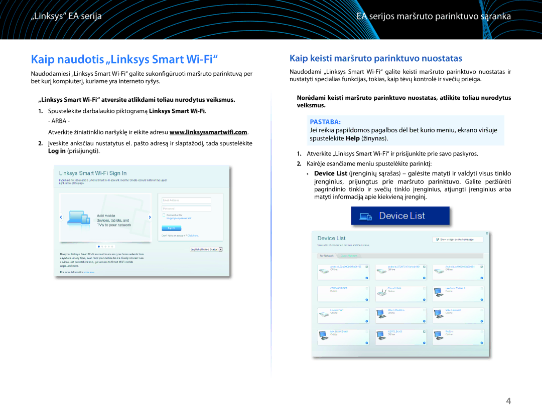 Linksys EA6100 manual Kaip naudotis „Linksys Smart Wi-Fi, EA serijos maršruto parinktuvo sąranka 