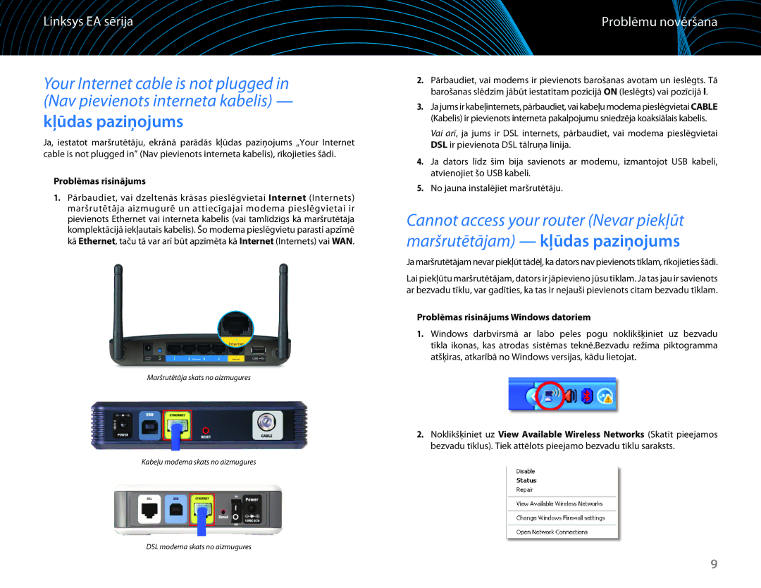 Linksys EA6100 manual Kļūdas paziņojums, Problēmu novēršana, Problēmas risinājums Windows datoriem 