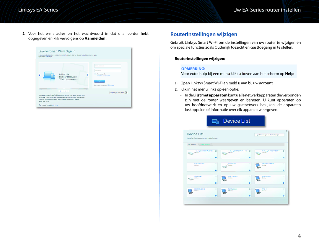 Linksys EA6100 manual Uw EA-Series router instellen, Routerinstellingen wijzigen 