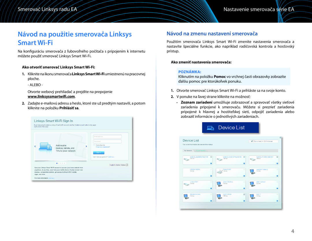 Linksys EA6100 manual Návod na použitie smerovača Linksys Smart Wi-Fi, Nastavenie smerovača série EA 