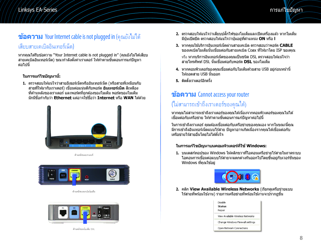 Linksys EA6100 manual เสียบสายเคเบิลอินเทอร์เน็ต 