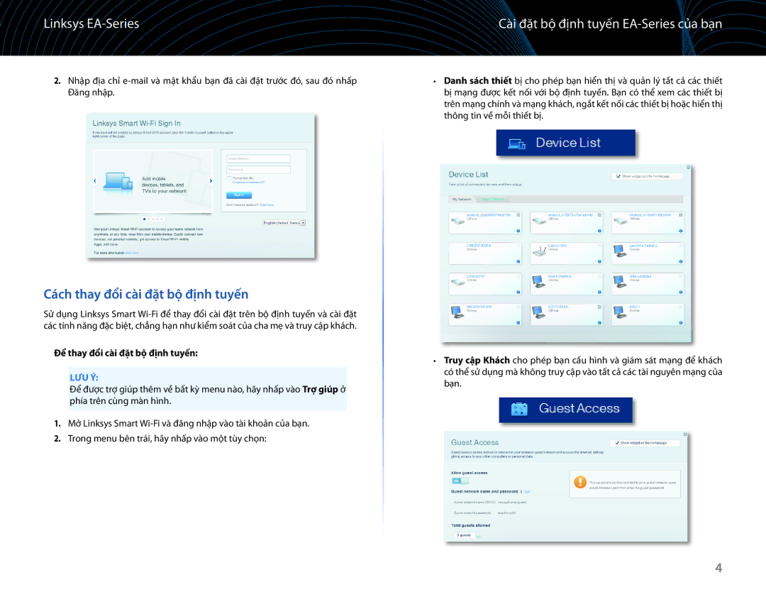 Linksys EA6100 manual Cách thay đổi cài đặt bộ định tuyến, Cài đặt bộ định tuyến EA-Series của bạn 