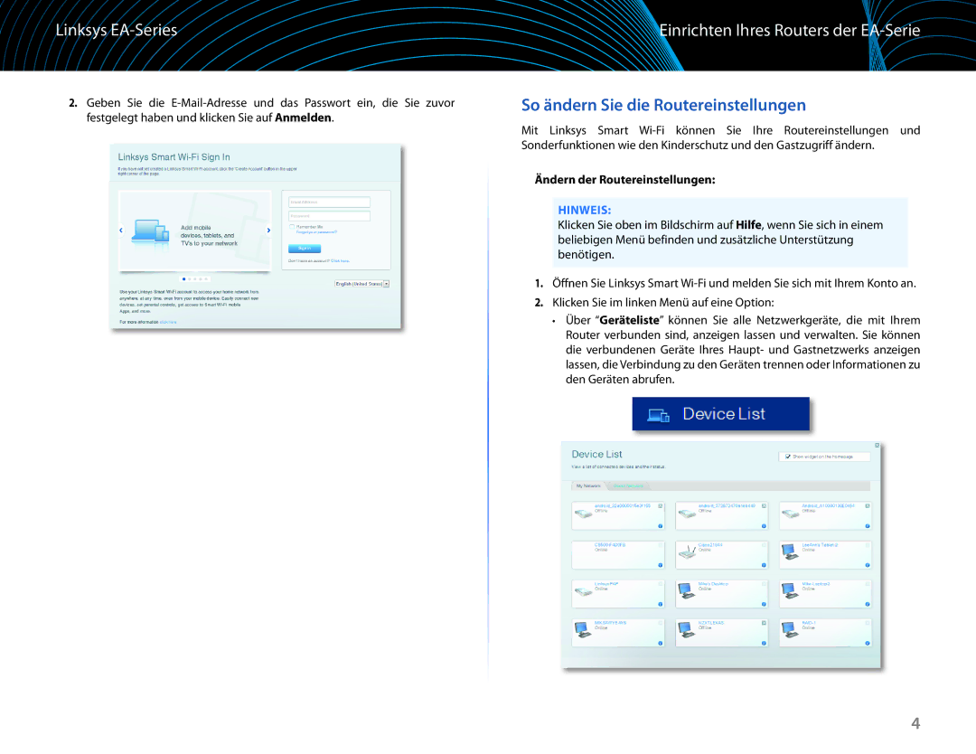 Linksys EA6100 manual Einrichten Ihres Routers der EA-Serie, So ändern Sie die Routereinstellungen 