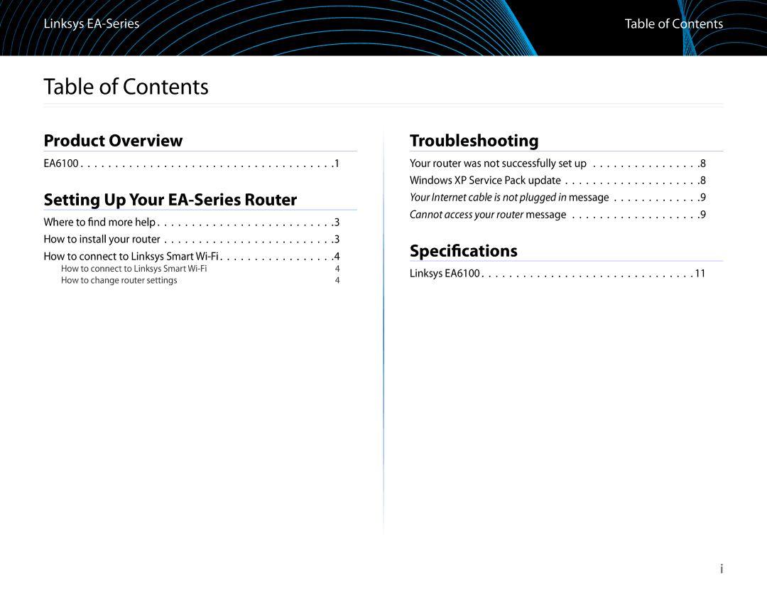 Linksys EA6100 manual Table of Contents 