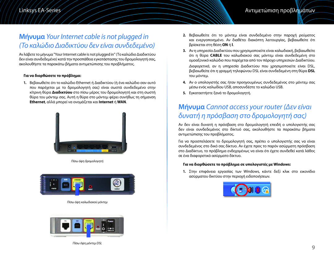 Linksys EA6100 manual Αντιμετώπιση προβλημάτων, Για να διορθώσετε το πρόβλημα 