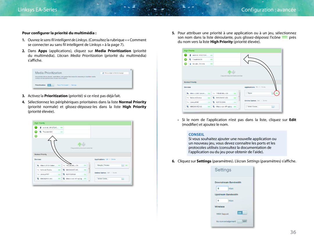 Linksys EA6400 manual Pour configurer la priorité du multimédia 