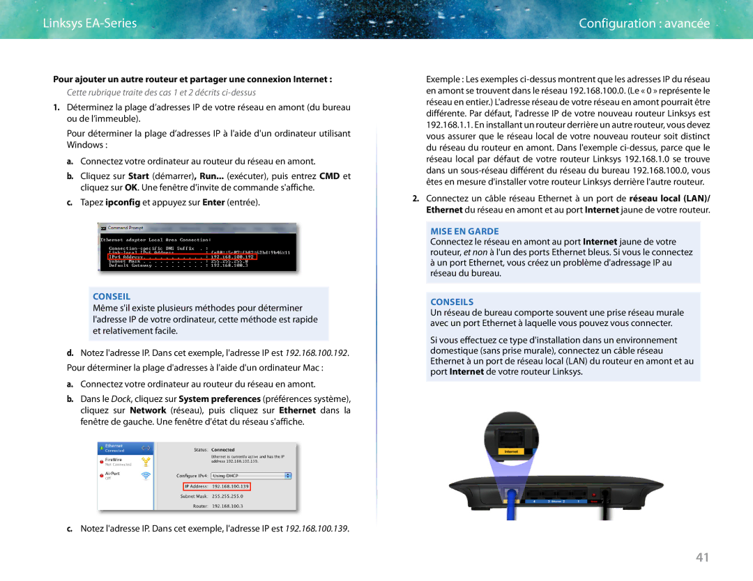 Linksys EA6400 manual Cette rubrique traite des cas 1 et 2 décrits ci-dessus 