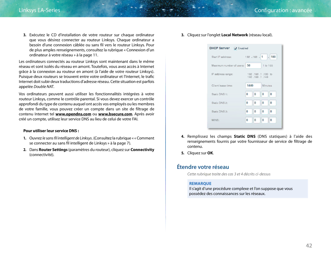 Linksys EA6400 manual Étendre votre réseau, Pour utiliser leur service DNS 