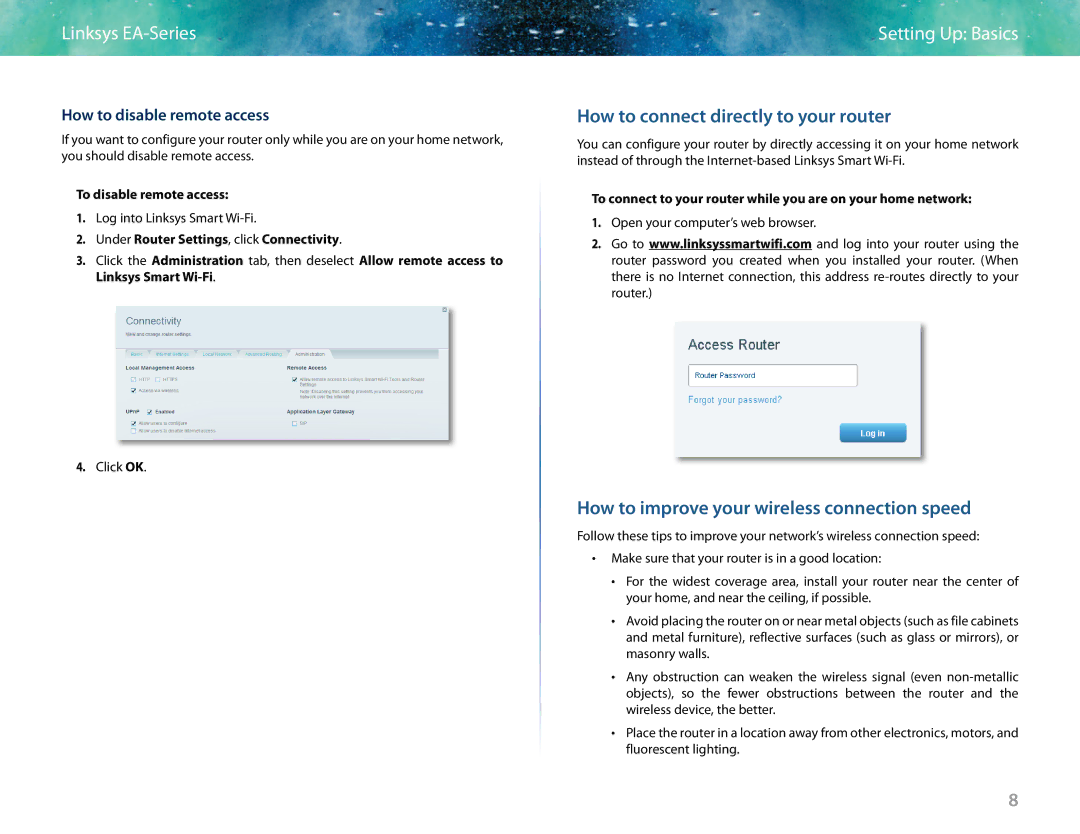 Linksys EA6400 manual How to connect directly to your router, How to improve your wireless connection speed 