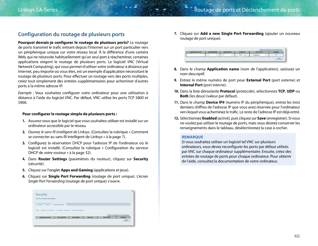 Linksys EA6400 manual Configuration du routage de plusieurs ports, Pour configurer le routage simple de plusieurs ports 