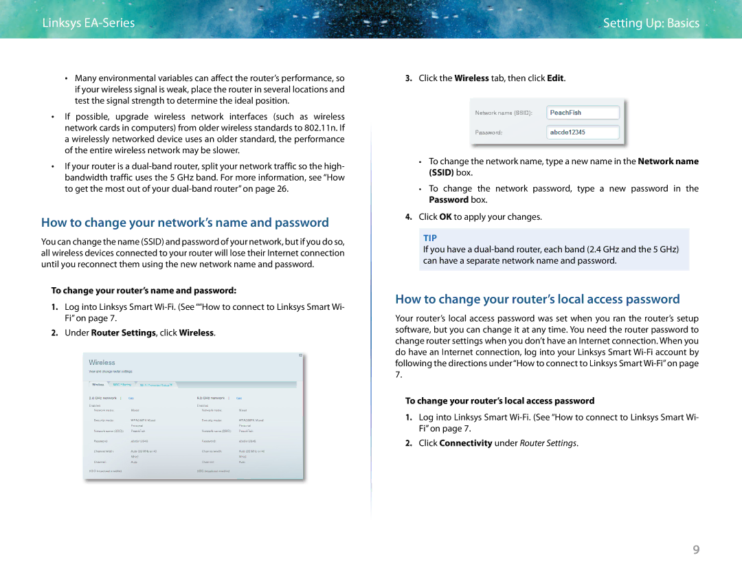 Linksys EA6400 manual How to change your network’s name and password, How to change your router’s local access password 