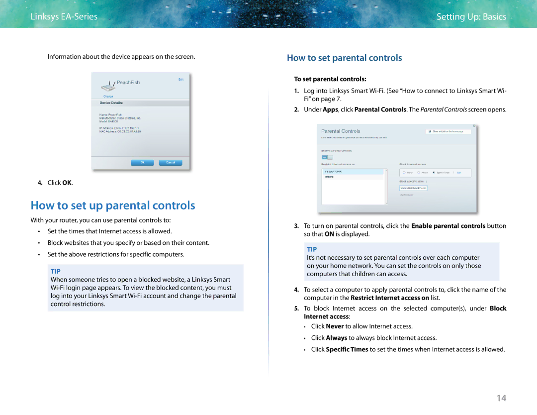 Linksys EA6400 manual How to set up parental controls, How to set parental controls, To set parental controls 