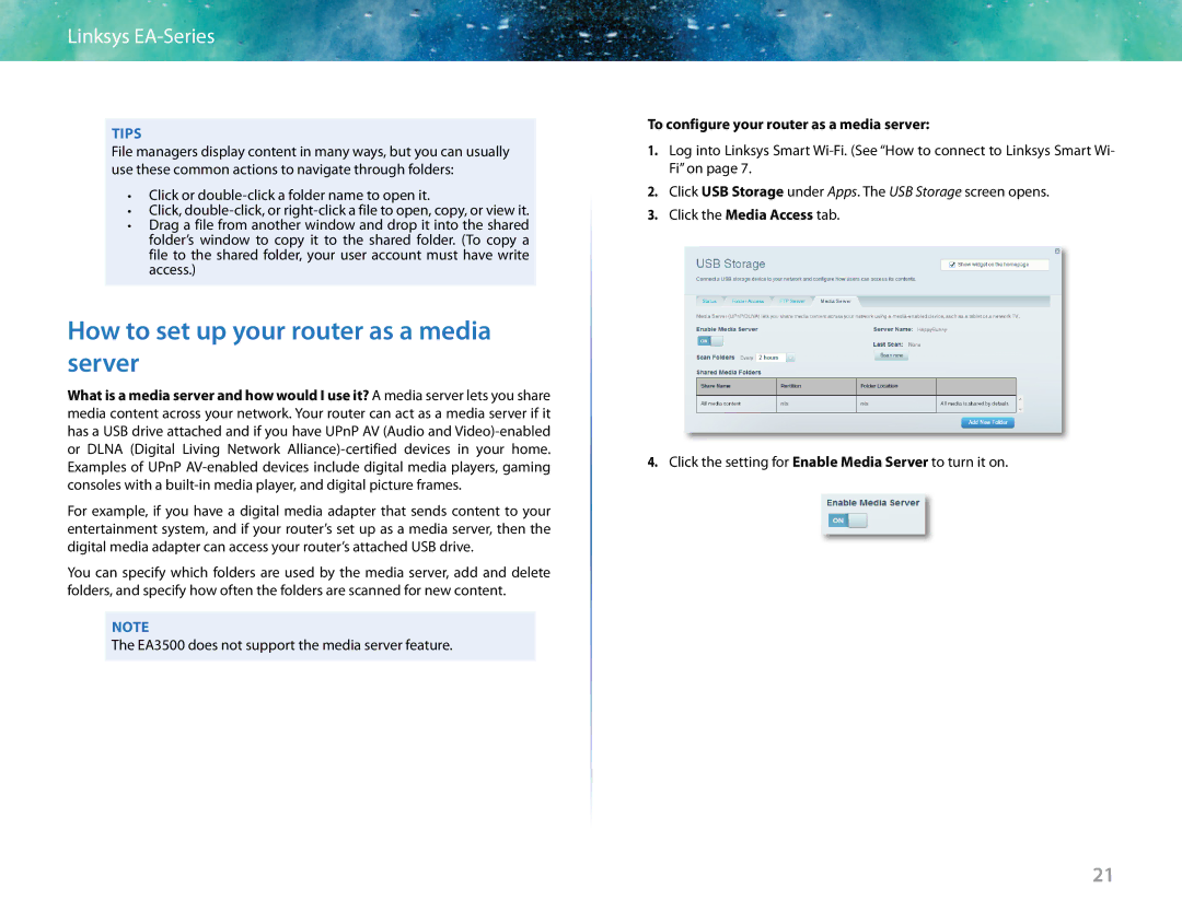 Linksys EA6400 manual How to set up your router as a media server, To configure your router as a media server 