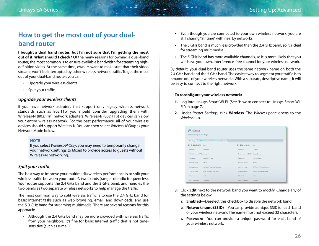 Linksys EA6400 manual How to get the most out of your dual- band router, To reconfigure your wireless network 