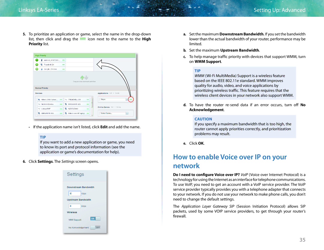 Linksys EA6400 manual How to enable Voice over IP on your network, Set the maximum Upstream Bandwidth 